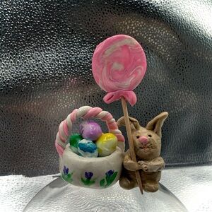 Easter Bunny Figurine with Basket and balloon